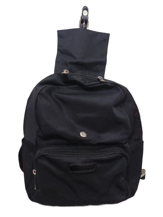 Lancaster Basic Verni Black Nylon Backpack Patent Trim Minimal Bag